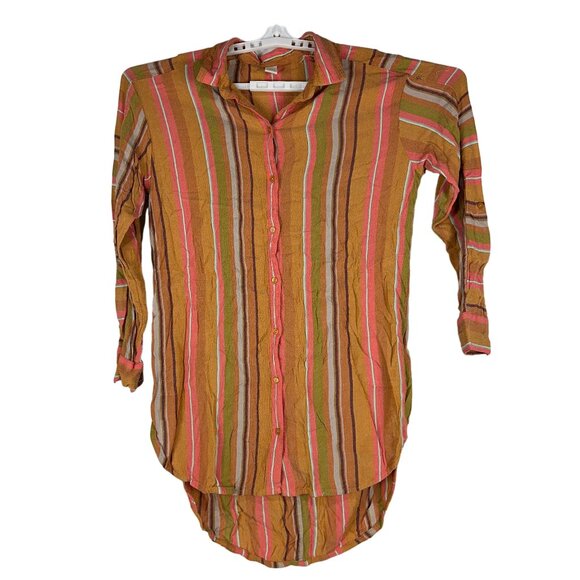 PrAna Women's Striped Long Sleeve Button-Down Tunic Shirt Size L - Picture 1 of 5
